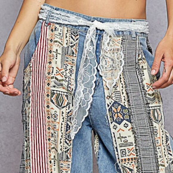 POL Boho Grunge 90s Throwback Denim Extreme Oversized Raw Edge Distressed Jeans - Picture 4 of 11